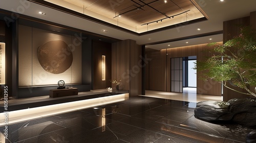 Experience the fusion of tradition and modernity in the Elegant Japanese interior. Generative Ai
