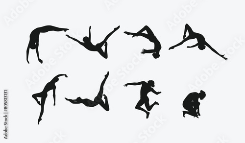 Vector set silhouette of synchronized swimming. Artistic swimming, water sport. Isolated background. Vector illustration.