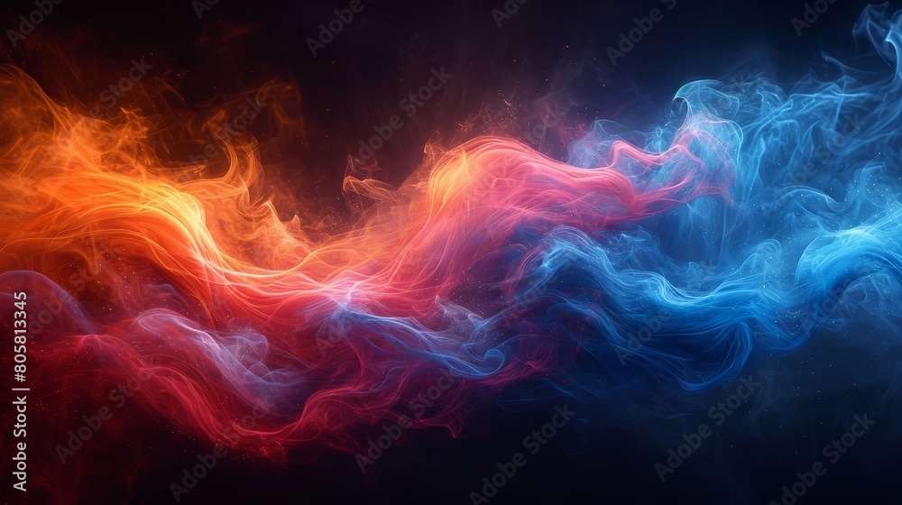 Abstract Glowing Color Wave on Grainy Gradient Background: Blue, Pink, Yellow, with Black Dark Backdrop Texture - Ideal for Banner, Poster, Header Design