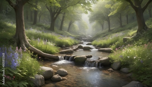 Create An Image Of A Tranquil Woodland Glen With A 2