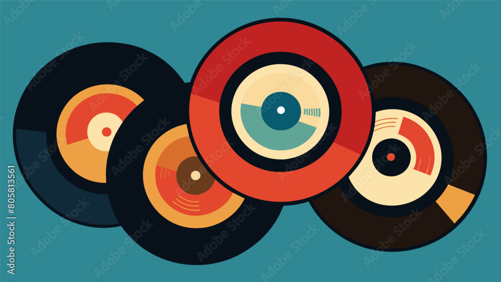 A set of custom vinyl record coasters with personalized labels and names. Vector illustration A set of custom vinyl record coasters with personalized labels and names. Vector illustration