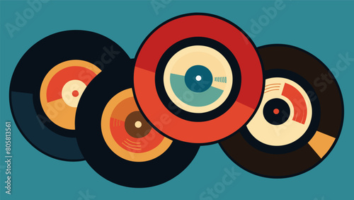 A set of custom vinyl record coasters with personalized labels and names. Vector illustration