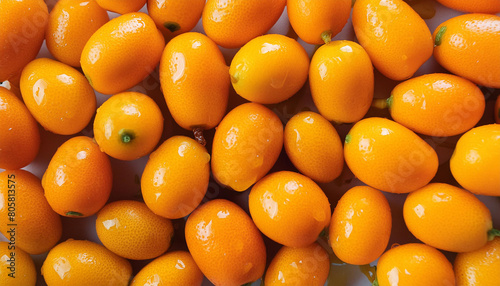 Flat lay of kumquat texture, Top view of fruits concept background photo