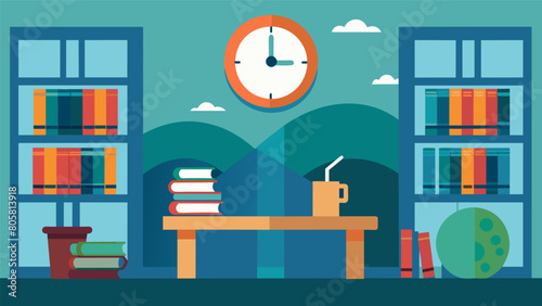 The sound of a distant clock chiming echoing through the halls of the Library of Stoic Works reminding readers of the limited time they have to live. Vector illustration