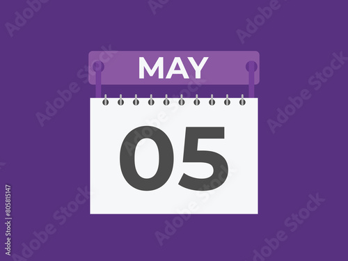 May 5 calendar reminder. 5 May daily calendar icon template. Calendar 5 May icon Design template. Vector illustration
