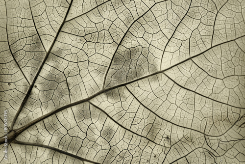 Intricate network of veins on the underside of a tree leaf, with their branching patterns and delicate textures creating a mesmerizing minimalist composition