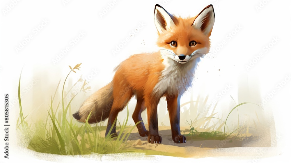Obraz premium Handdrafted animal illustration, charming character, playful stance, eyelevel shot