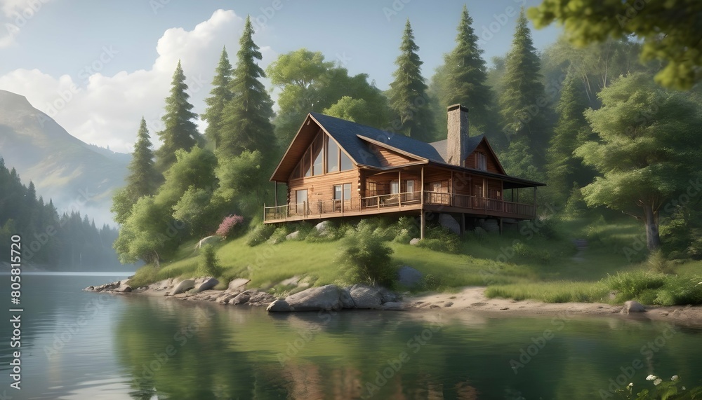 Peaceful Lakeside Cabin Surrounded By Lush Greene Upscaled 2