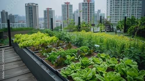 sayuran segar di atap gedung pencakar langit photo