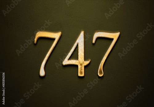 Old gold effect of 747 number with 3D glossy style Mockup.