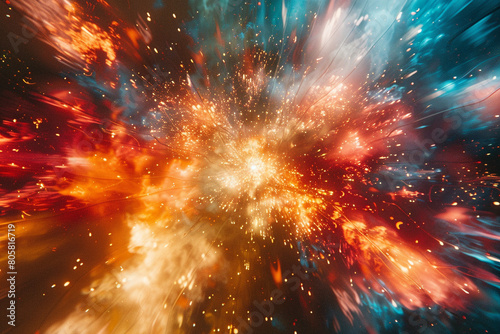 Create an abstract representation of the intense heat and energy released during a nuclear explosion  with vibrant bursts of light and jagged  explosive patterns