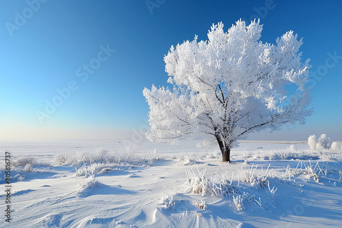 Delicate frost covering a stark white landscape