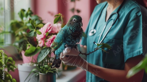 A closeup halfbody of a charismatic veterinarian photo