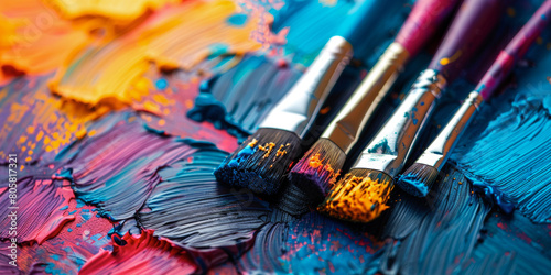 A painting with four paintbrushes on it