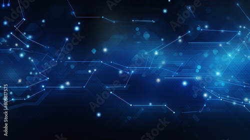 Modern business technology network banner background with abstract geometric patterns and digital connections in blue tones 
