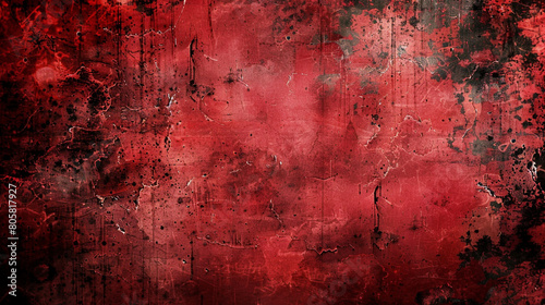 An aged red Christmas backdrop with vintage grunge texture, worn and weathered, evoking a dark, horror theme on distressed black and red paper. photo