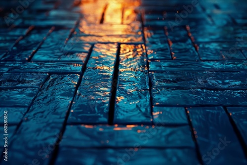 The image is of a brick walkway with water dripping from the top