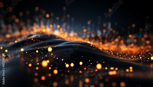 Moving dots particle wave, abstract hitech design, big data background for cards