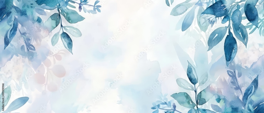 Fototapeta premium Announce your special day with the Blue watercolor wedding invitation card template, template sharpened for greeting cards with copy space on center