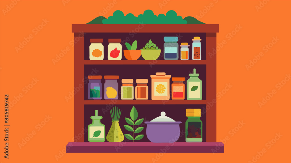 A small e rack repurposed as an apothecary shelf displaying a colorful array of dried herbs and es along with small jars of powdered herbs for easy. A small e rack repurposed as an apothecary shelf displaying a colorful array of dried herbs and es along with small jars of powdered herbs for easy.
