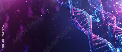 DNA genome sequencing biotechnology portrayed in a futuristic medical research banner showcases the forefront of genetic research, Sharpen banner template with copy space on center