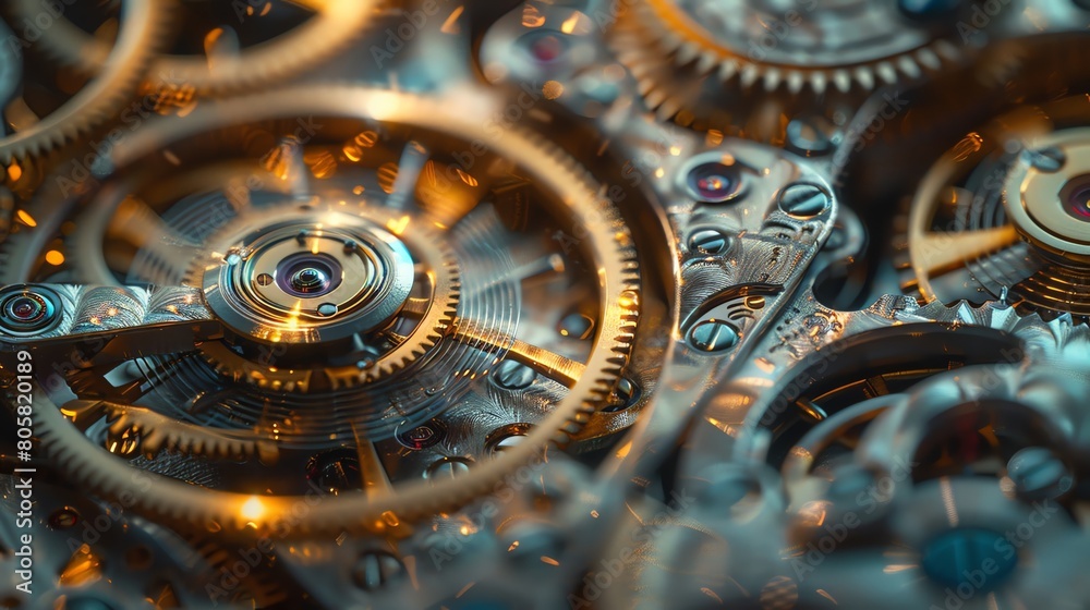 Gears of time, macro shot, timeless design in watchmaking, intricate detail