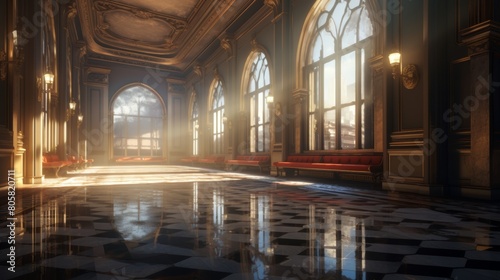 Interior of an old palace. 3D render. Vintage style.