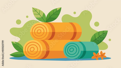 A set of ecofriendly workout towels made from organic bamboo reducing the environmental impact of constant laundry.. Vector illustration