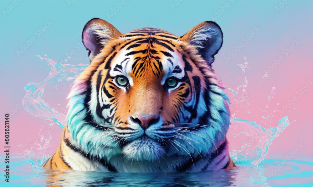 Fototapeta premium Fantasy Illustration of a wild animal tiger. Digital art style wallpaper background.