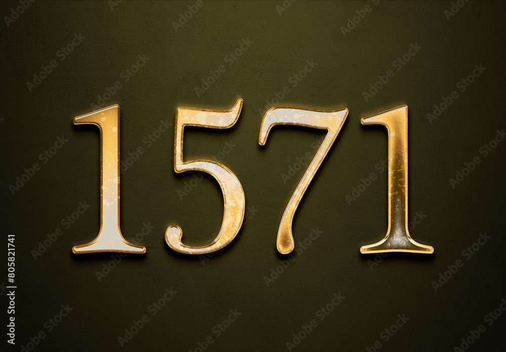 Old gold effect of 1571 number with 3D glossy style Mockup. Old gold effect of 1571 number with 3D glossy style Mockup.