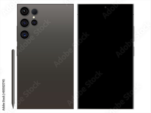 Samsung Galaxy S24 Ultra black screen display. New Release Android Smartphone mock up. Realistic vector mock up.