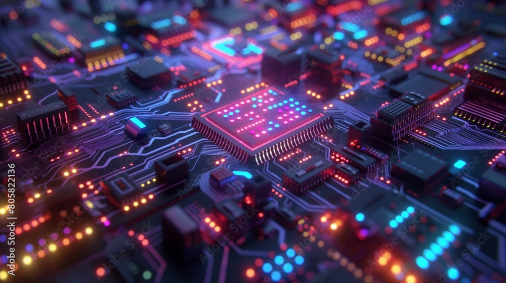 the integration of LED lights around the processor, serving both aesthetic and functional purposes. The glowing lights not only add visual appeal but also indicate activity or performance levels. the integration of LED lights around the processor, serving both aesthetic and functional purposes. The glowing lights not only add visual appeal but also indicate activity or performance levels.