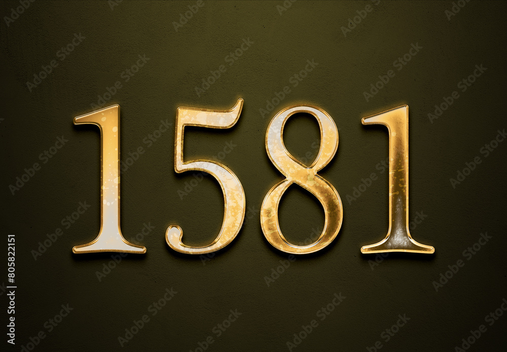 Old gold effect of 1581 number with 3D glossy style Mockup. Old gold effect of 1581 number with 3D glossy style Mockup.