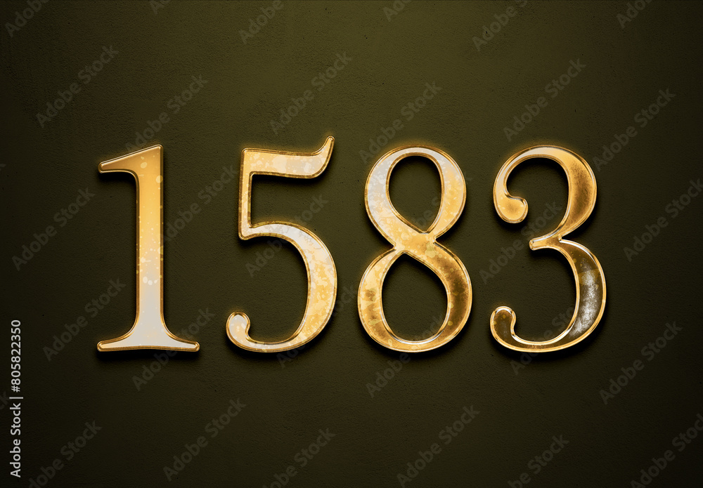 Old gold effect of 1583 number with 3D glossy style Mockup. Old gold effect of 1583 number with 3D glossy style Mockup.