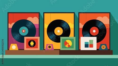 The record sleeves on display were like pieces of art showcasing the rich history of the songs that were being sung by the passionate karaoke singers. Vector illustration