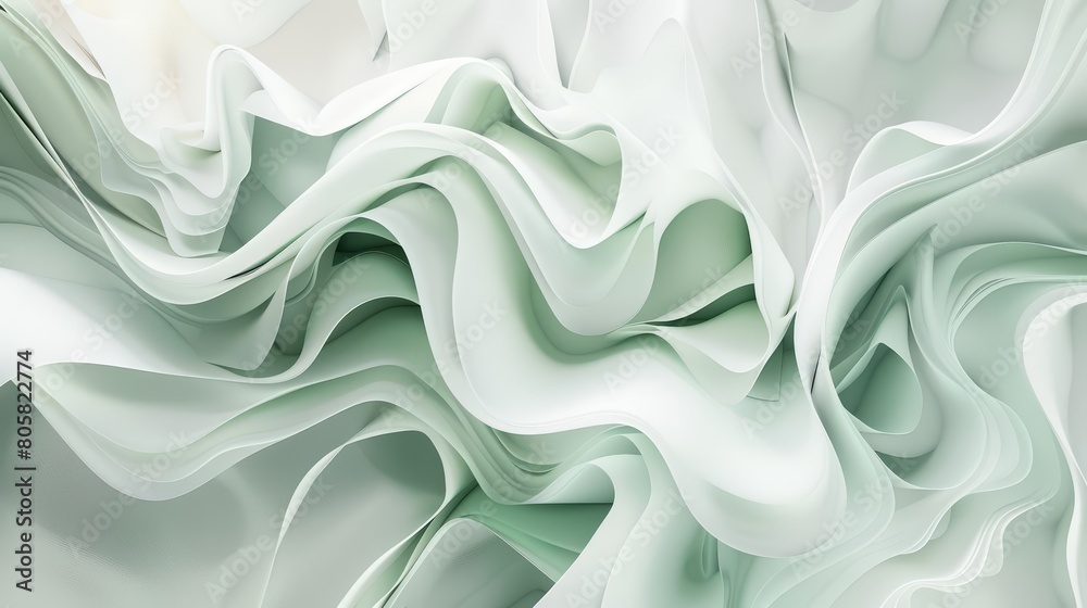 Obraz premium White abstract banners flow into modern elegant white gray nuances, crafting a green gradient minimal effect, Sharpen 3d rendering background