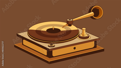 A sepiatoned illustration of a record player patent from the 1940s displaying the unique shape of the tonearm and its adjustable weight. Vector illustration