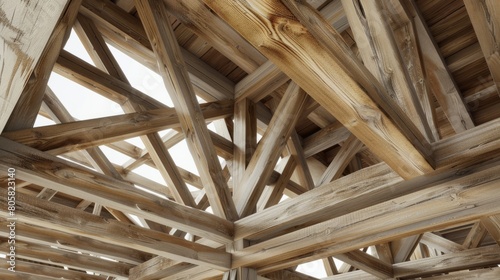 assembly of the wooden frames beams and trusses. Generative AI hyper realistic 
