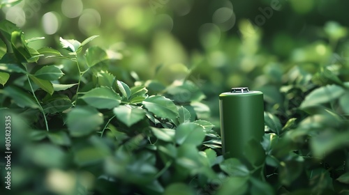Green battery in the middle of green leaves