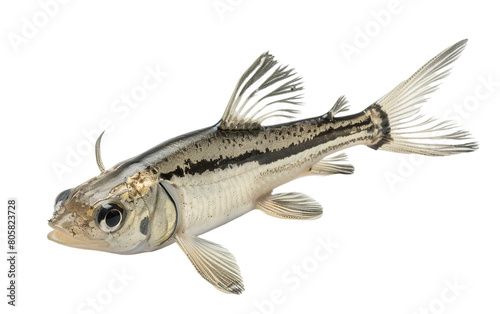 Silver fish with black stripes isolated on white or transparent background