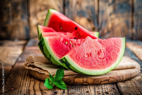 Summer Refreshment: Watermelon Slices on Rustic Wooden Backdrop