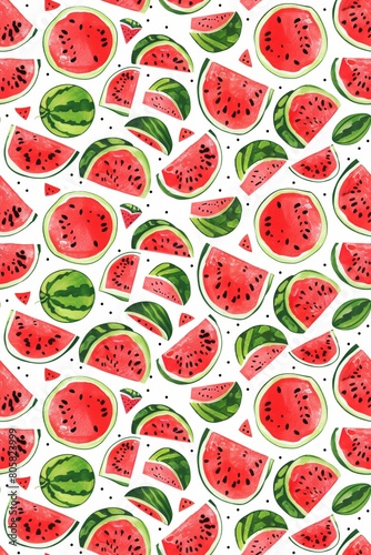 Seamless pattern with watermelons on a white background