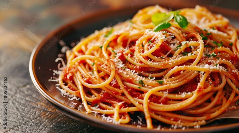Close-Up of Spaghetti with Tomato Sauce and Cheese
Close-Up of Spaghetti with Tomato Sauce and Cheese