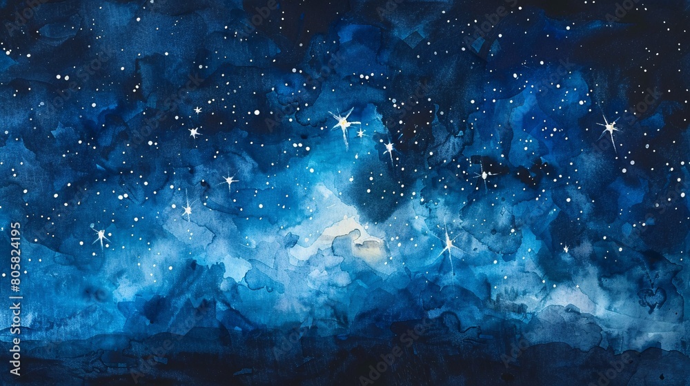 a watercolor painting of space with scattered stars and the Virgo constellation, beautifully illustrated on textured watercolor paper