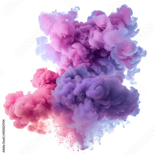 Purple and pink smoke explosion isolated on white or transparent background