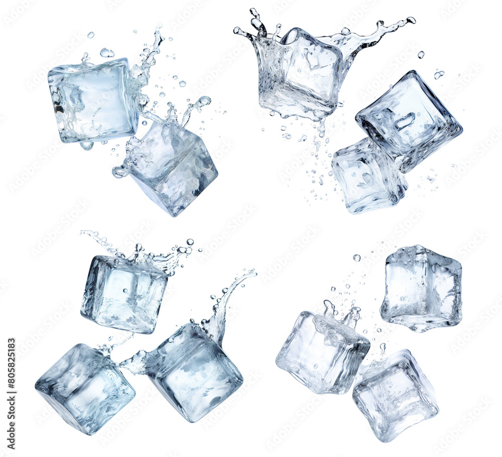 Set of flying melting ice cubes, cut out Set of flying melting ice cubes, cut out