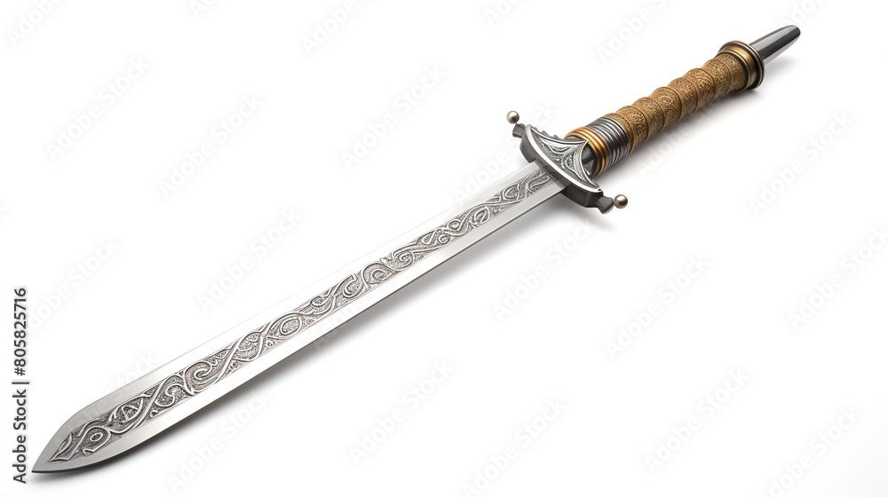 a medieval broadsword with a intricately designed hilt and a gleaming steel blade, perfectly isolated on a white background for historical or fantasy a medieval broadsword with a intricately designed hilt and a gleaming steel blade, perfectly isolated on a white background for historical or fantasy