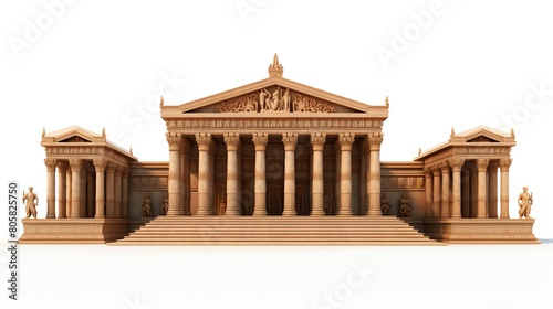 Detailed 3D render of an ancient temple model, showcasing intricate architectural details such as columns and carvings, perfectly isolated on a white background for educational or