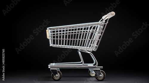 Detailed image of a classic wire shopping cart, empty and viewed from a slight angle, highlighting its spacious basket and sturdy wheels, against a pure white backdrop.