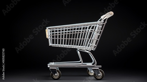 Detailed image of a classic wire shopping cart, empty and viewed from a slight angle, highlighting its spacious basket and sturdy wheels, against a pure white backdrop.